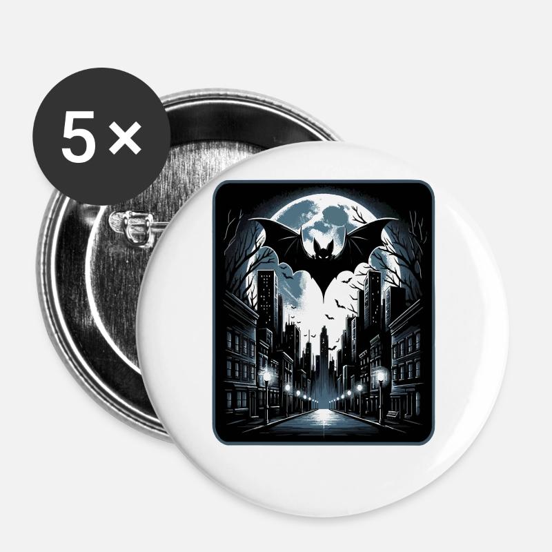 Fledermaus, Halloween, Vollmond - Buttons groß 56 mm (5er Pack) - Weiß