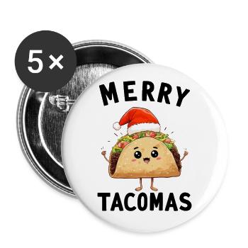 Cute Christmas Taco in Santa Hat - Merry Tacomas - Buttons large 2.2''/56 mm (5-pack) - white - Front
