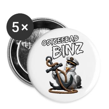 Ostseebad Binz mit lustige Möwe mit Anker - Buttons groß 56 mm (5er Pack) - Weiß - Vorne