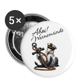 Ahoy Warnemünde ! Funny Seagull with Anchor - Buttons large 2.2''/56 mm (5-pack) - white - Front