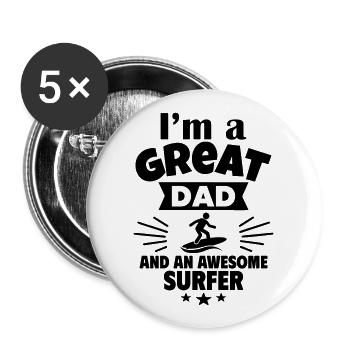 I'm a great dad and a cool surfer - Buttons large 2.2''/56 mm (5-pack) - white - Front