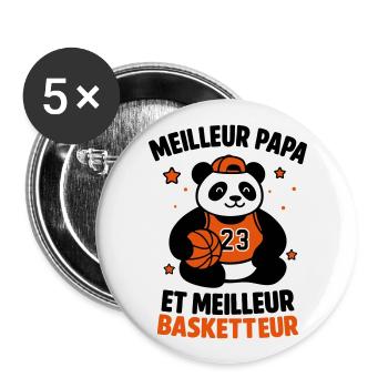 Meilleur basketteur meilleur papa Basket Sport - Lot de 5 grands badges (56 mm) - blanc - Devant