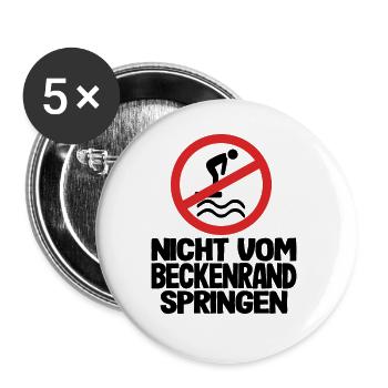Bademeister Nicht vom Beckenrand springen Spruch - Buttons groß 56 mm (5er Pack) - Weiß - Vorne