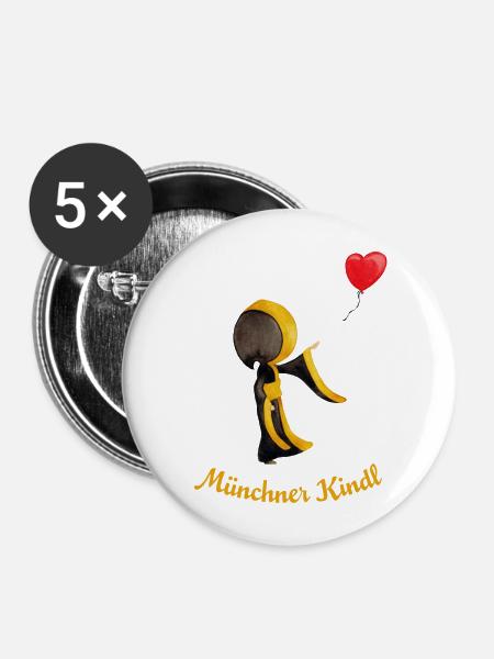 Münchner Kindl mit Herz-Luftballon - Buttons groß 56 mm (5er Pack) - Weiß