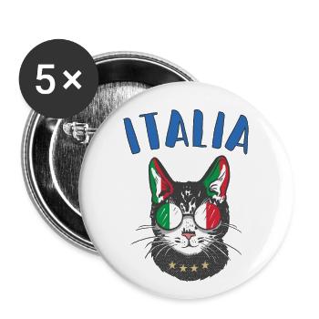Italien Fußball Katzen Maskottchen Fan Flagge - Buttons groß 56 mm (5er Pack) - Weiß - Vorne