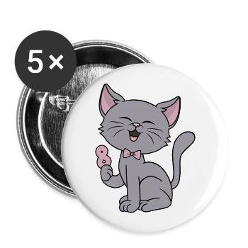 8 ans fille drôle chat 8ème anniversaire - Lot de 5 grands badges (56 mm) - blanc - Devant
