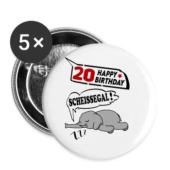 Geburtstag 20 Jahre Birthday Elefant Scheissegal - Buttons groß 56 mm (5er Pack) - Weiß - Vorne
