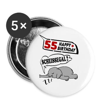 Geburtstag 55 Jahre Birthday Elefant Scheissegal - Buttons groß 56 mm (5er Pack) - Weiß - Vorne