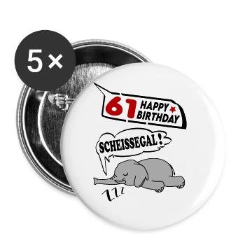 Geburtstag 61 Jahre Birthday Elefant Scheissegal - Buttons groß 56 mm (5er Pack) - Weiß - Vorne