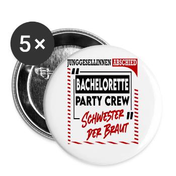 Junggesellinnenabschied Schwester der Braut Sister - Buttons groß 56 mm (5er Pack) - Weiß - Vorne