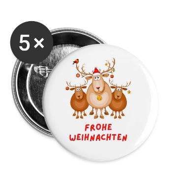 Frohe Weihnachten - Merry Christmas - Rentier - Buttons groß 56 mm (5er Pack) - Weiß - Vorne