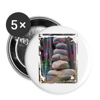 Japan Zen Buddhismus Balancierende Steine Felsen Bambus - Buttons groß 56 mm (5er Pack) - Weiß - Vorne
