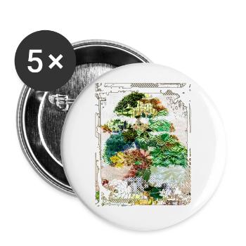 Japanische Bonsai Baum Garten Kunst Collage Kunst 95 - Buttons groß 56 mm (5er Pack) - Weiß - Vorne