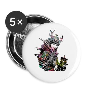 Japanese Geisha Sword Samurai Warrior 113 - Buttons large 2.2''/56 mm (5-pack) - white - Front