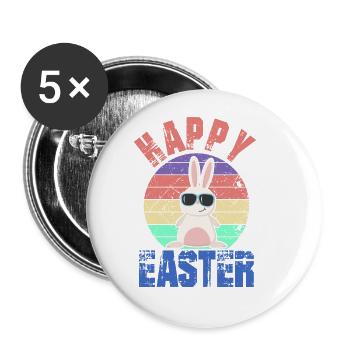 Frohe Ostern - Happy Easter - Osterhase - Buttons groß 56 mm (5er Pack) - Weiß - Vorne