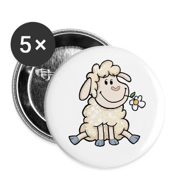 Schaf mit Blume - Buttons groß 56 mm (5er Pack) - Weiß - Vorne