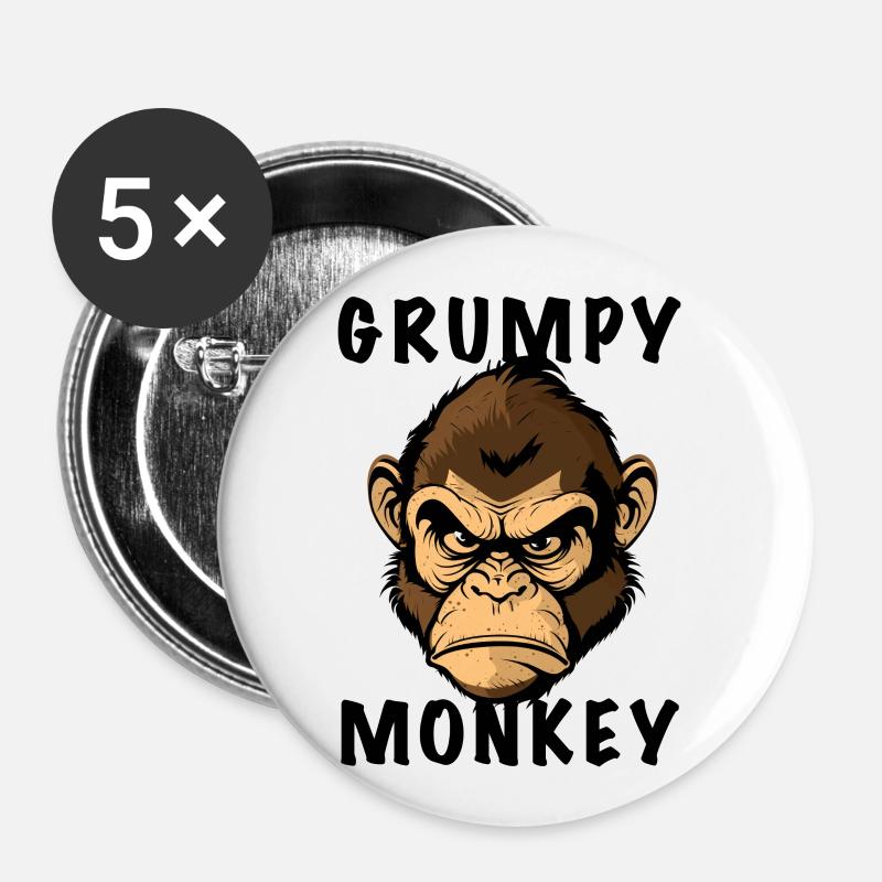 GRUMPY MONKEY - Buttons large 2.2''/56 mm (5-pack) - white