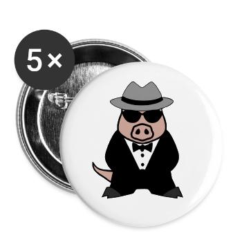 Gangster Schwein Wildschwein Mafia Sonnenbrille - Buttons groß 56 mm (5er Pack) - Weiß - Vorne