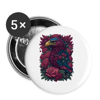 Adler Umgeben mit Rosen Cool - Buttons groß 56 mm (5er Pack) - Weiß - Vorne