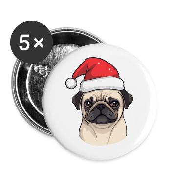 Cute Pug Christmas Dog Lover - Buttons large 2.2''/56 mm (5-pack) - white - Front
