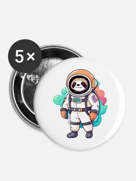 Faultier Astronaut Illustration - Buttons groß 56 mm (5er Pack) - Weiß