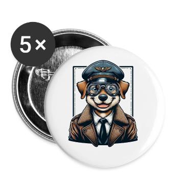 Cute Dog Pilot - Buttons groß 56 mm (5er Pack) - Weiß - Vorne