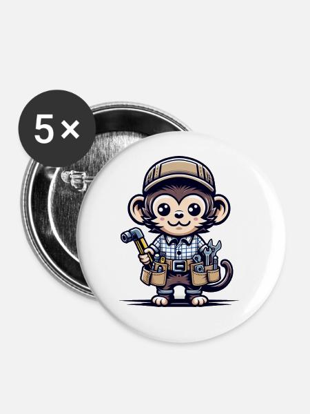 Cute Monkey Craftsman - Buttons groß 56 mm (5er Pack) - Weiß