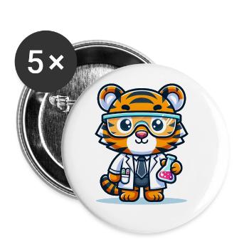 Cute Tiger Scientist - Buttons large 2.2''/56 mm (5-pack) - white - Front