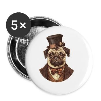 Steampunk Mops - Buttons groß 56 mm (5er Pack) - Weiß - Vorne