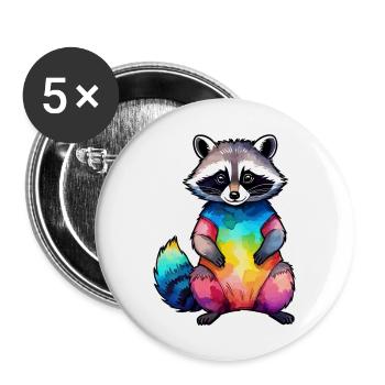 Illustration aquarelle de raton laveur - Lot de 5 grands badges (56 mm) - blanc - Devant