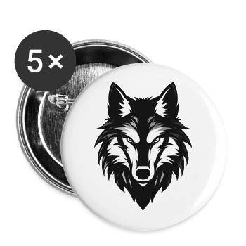 Tête de loup, symbole animal sauvage - Lot de 5 grands badges (56 mm) - blanc - Devant