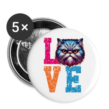 Chat d’amour - Lot de 5 grands badges (56 mm) - blanc - Devant