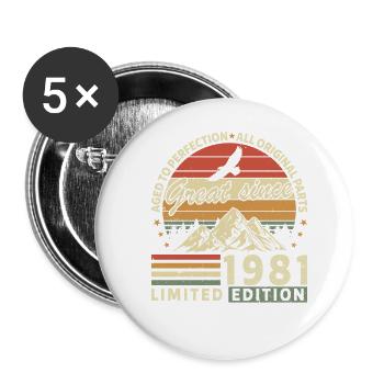 43 Jahre großartig seit 1981 limitierte Auflage - Buttons groß 56 mm (5er Pack) - Weiß - Vorne