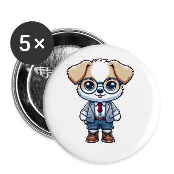 Cute Schoolboy Dog - Buttons large 2.2''/56 mm (5-pack) - white - Front