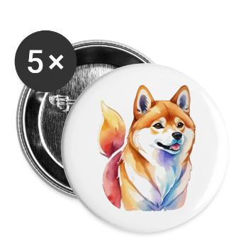 Shiba Inu Watercolors - Buttons large 2.2''/56 mm (5-pack) - white - Front