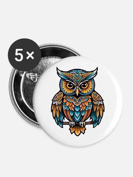 Eule Neo Traditional - Buttons groß 56 mm (5er Pack) - Weiß