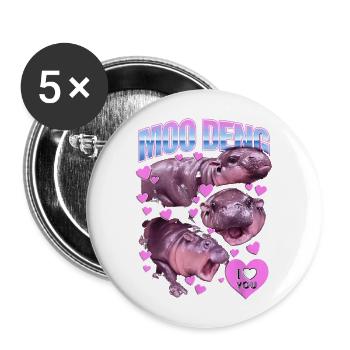 Moo Deng Cute Baby Pygmy Hippo Funny Hippopotamus - Buttons large 2.2''/56 mm (5-pack) - white - Front