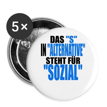 AfD stoppen gegen rechts Demokratie Vielfalt links - Buttons groß 56 mm (5er Pack) - Weiß - Vorne