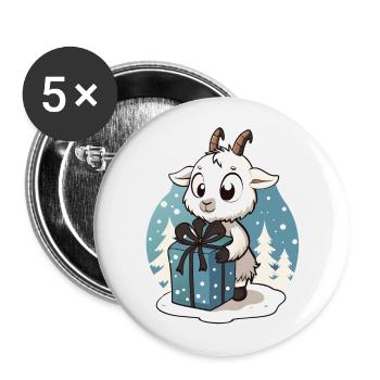 Niedliche Ziege packt Geschenk aus - Buttons groß 56 mm (5er Pack) - Weiß - Vorne