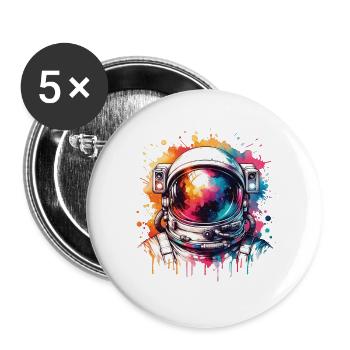 Bunter Astronaut Weltall Weltraum - Buttons groß 56 mm (5er Pack) - Weiß - Vorne