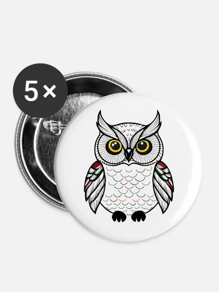 süße Eule - Buttons groß 56 mm (5er Pack) - Weiß