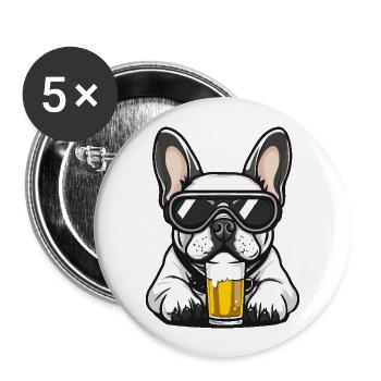 Französische Buldogge Hund Apres Ski Bier - Buttons groß 56 mm (5er Pack) - Weiß - Vorne
