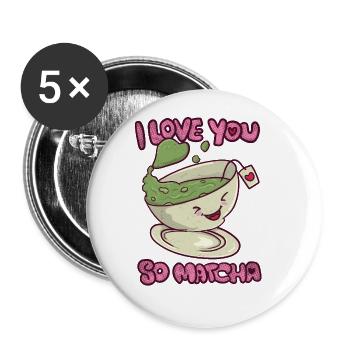 Je t’aime tellement Matcha Kawaii Sweetheart Saint-Valentin - Lot de 5 grands badges (56 mm) - blanc - Devant