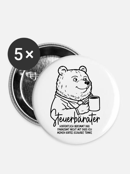 Steuerberater Bär Kaffeetasse Kaffee Steuerbärater - Buttons groß 56 mm (5er Pack) - Weiß