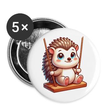 Süßer Igel auf Schaukel Spielplatz Cartoon - Buttons groß 56 mm (5er Pack) - Weiß - Vorne