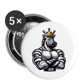 Entraînement de remise en forme Zebra King musclé - Lot de 5 grands badges (56 mm) - blanc - Devant