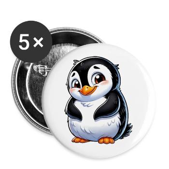 Süßer schüchterner Cartoon Pinguin - Buttons groß 56 mm (5er Pack) - Weiß - Vorne