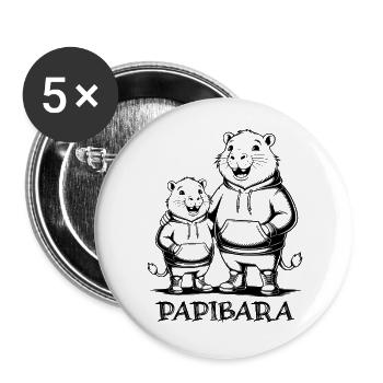 Papibara Papi Capybara Vater Lustig Papa Vatertag - Buttons groß 56 mm (5er Pack) - Weiß - Vorne
