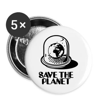 Weltkugel / World Globe - Save The Planet_2c - Buttons groß 56 mm (5er Pack) - Weiß - Vorne