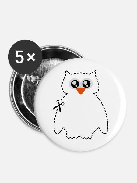 Cute scissors owl - Buttons groß 56 mm (5er Pack) - Weiß